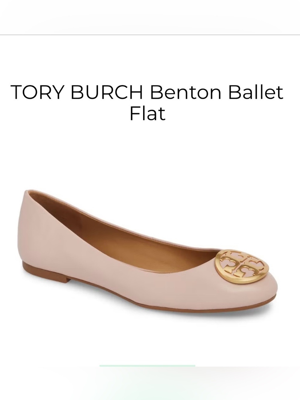 Tory Burch Benton Ballet Flat with Gold Logo Medallion in Sea Shell Pink Size 8